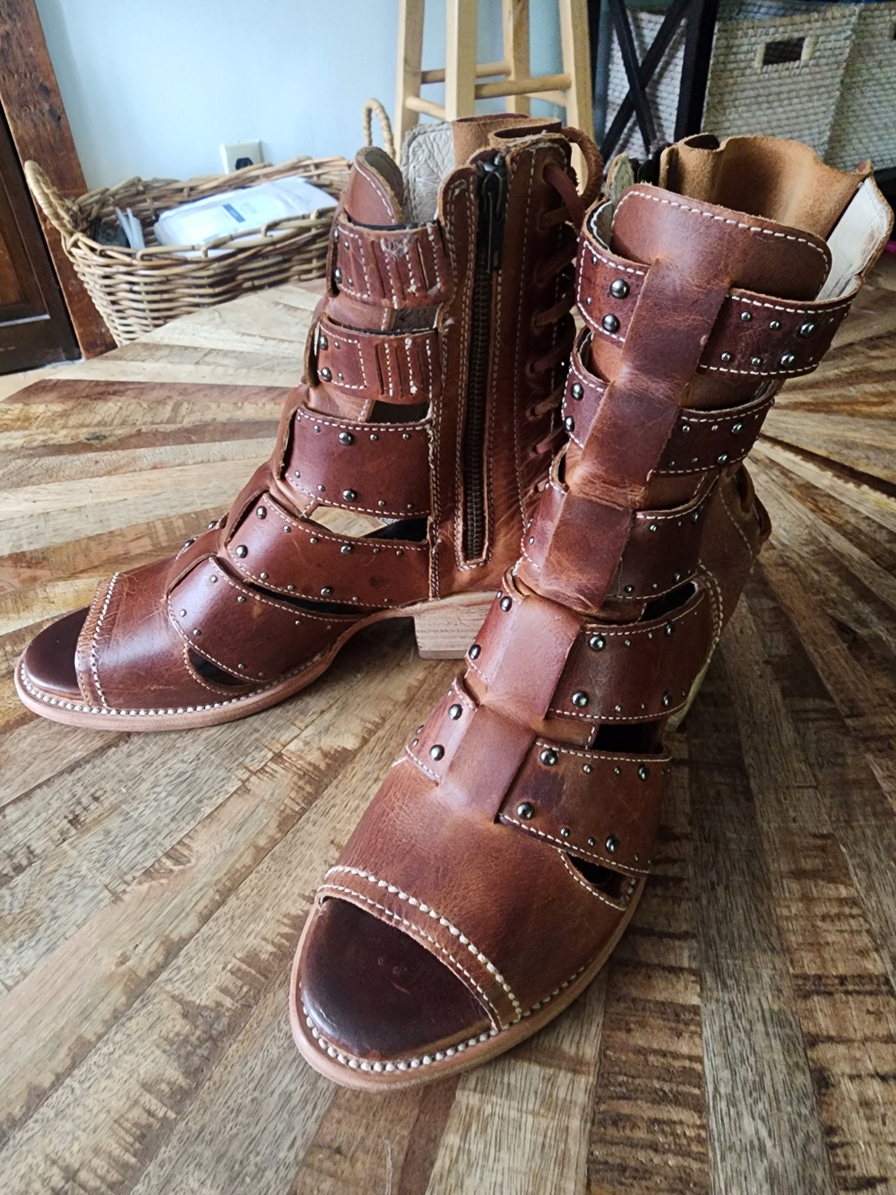 Freebird Ghost Cognac Strappy Open-Toe Sandals